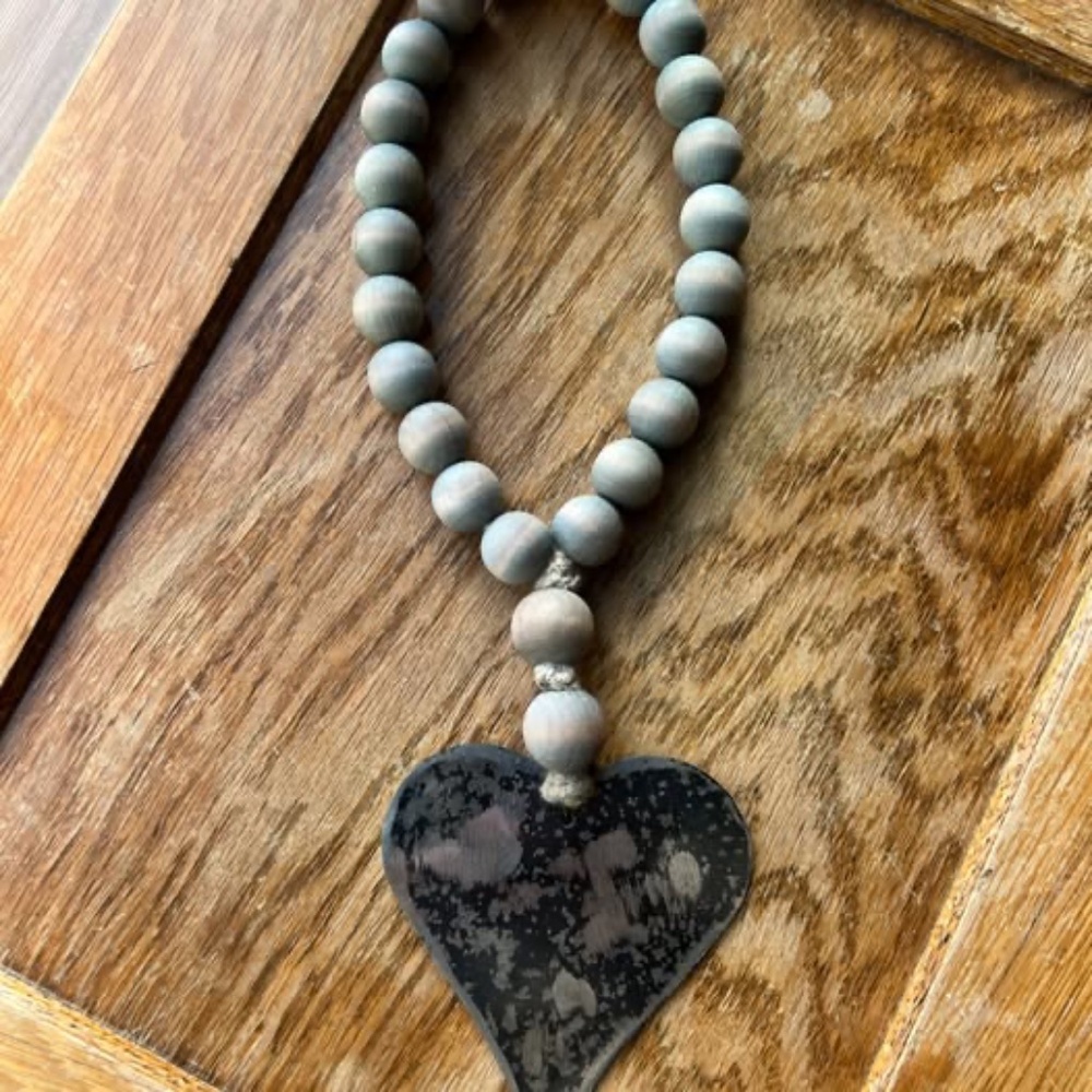 Decorative Wooden Farmhouse Beads with Metal Heart